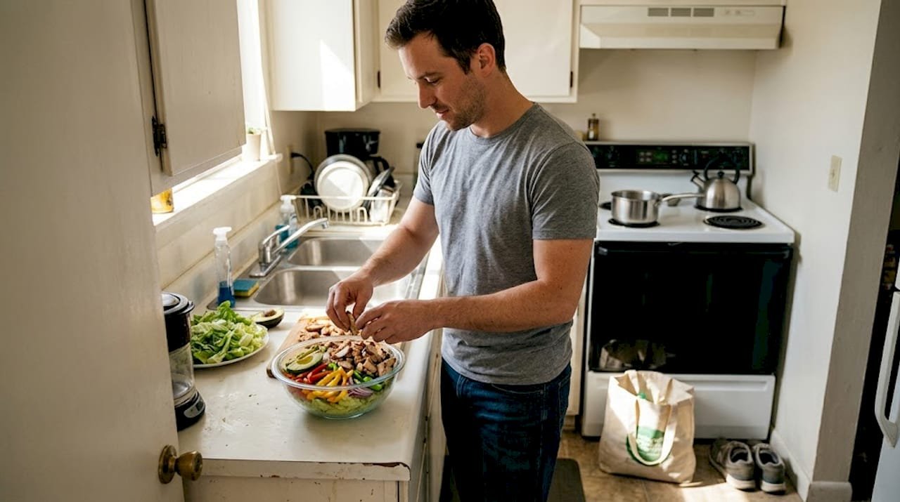 Making a paleo burrito bowl at home kitchen