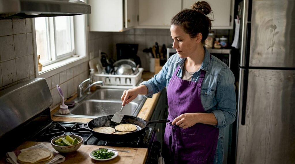 Preparing authentic Mexican tacos in home kitchen