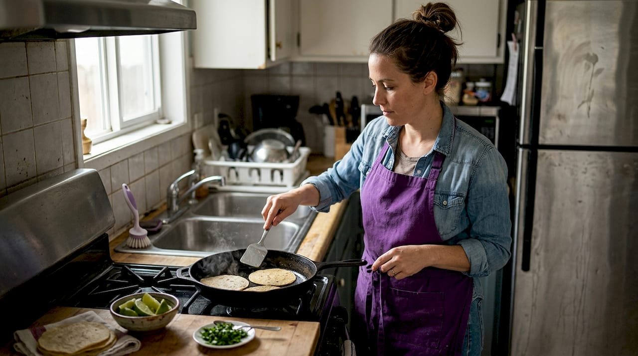 Preparing authentic Mexican tacos in home kitchen