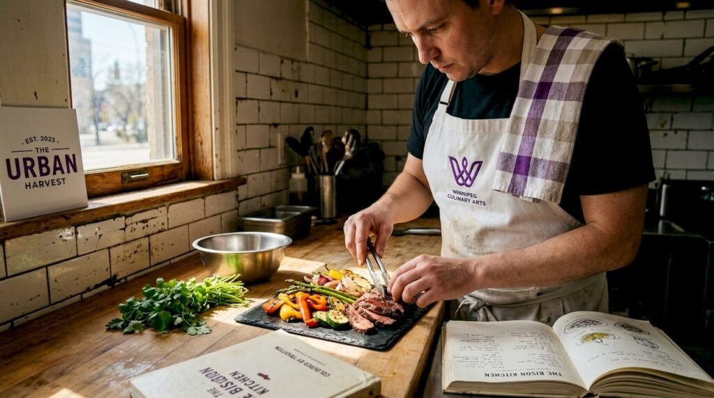 Chef preparing Mexican-inspired dish in Manitoba kitchen
