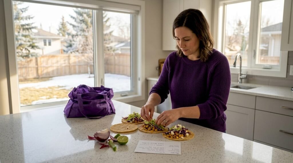 Woman preparing Manitoba-inspired Mexican tacos