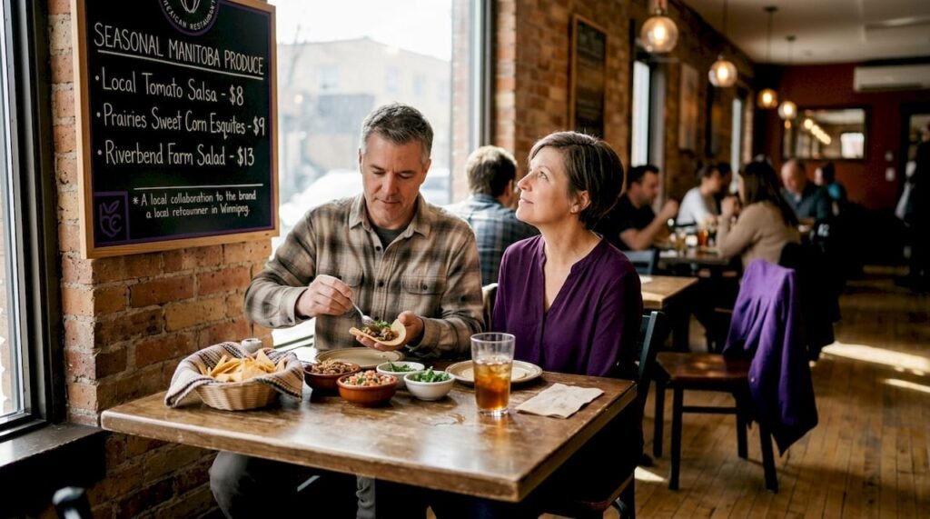 Diners assembling food in cozy Mexican restaurant