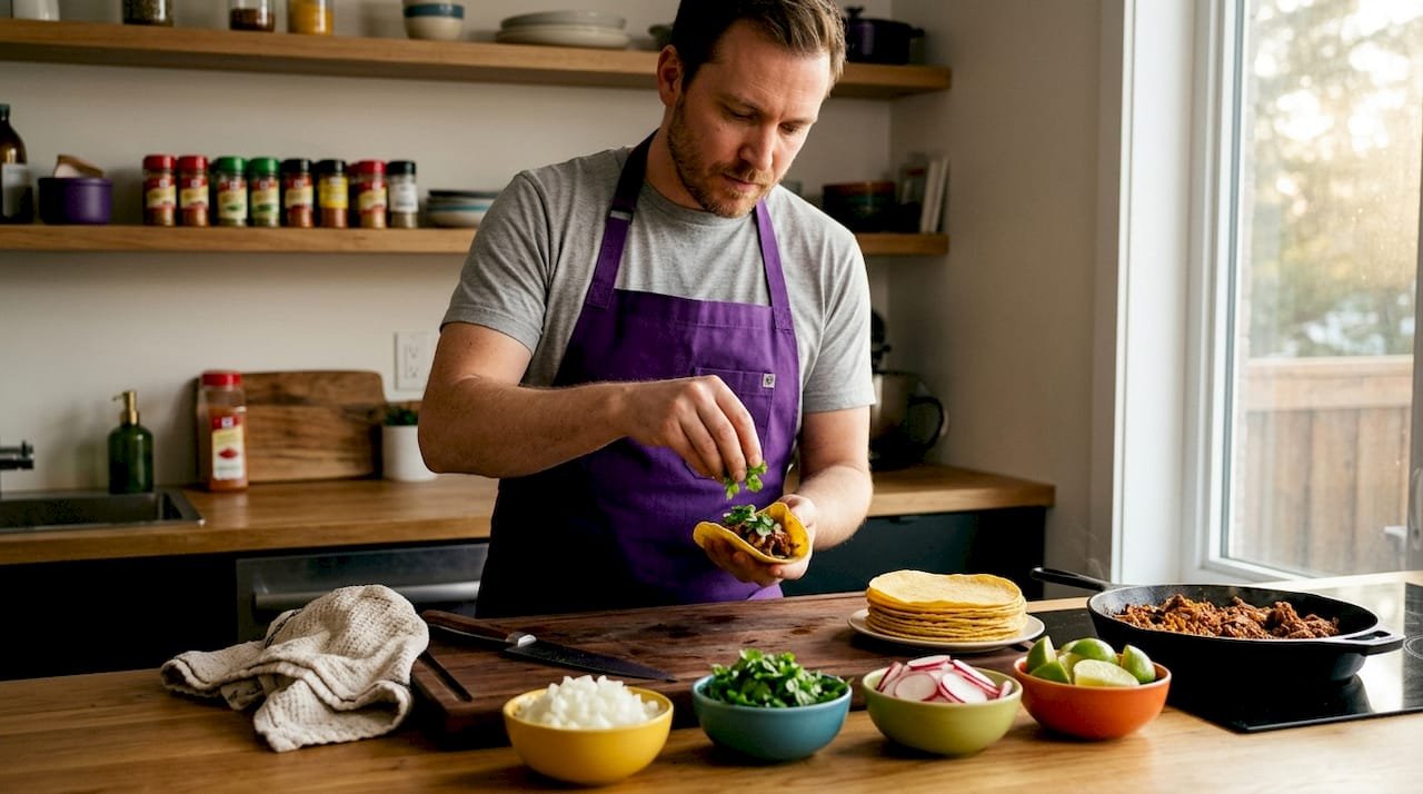 Home cook preparing authentic street tacos