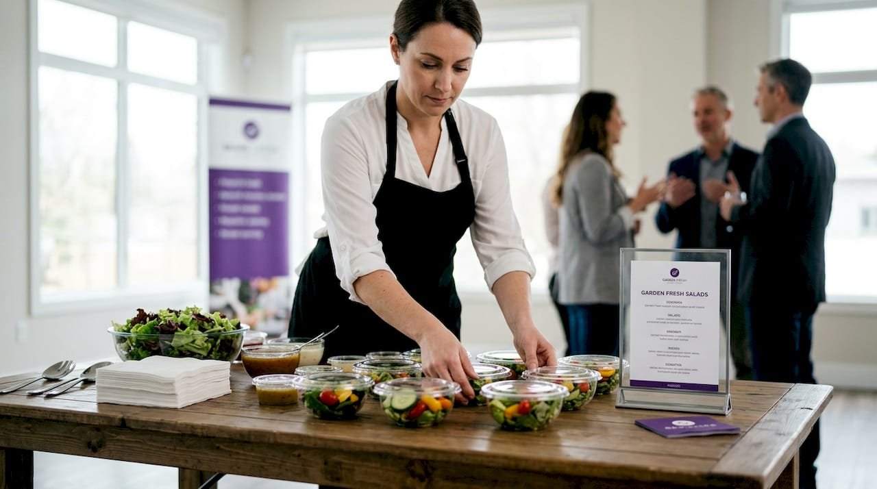 Caterer arranging gluten-free event buffet