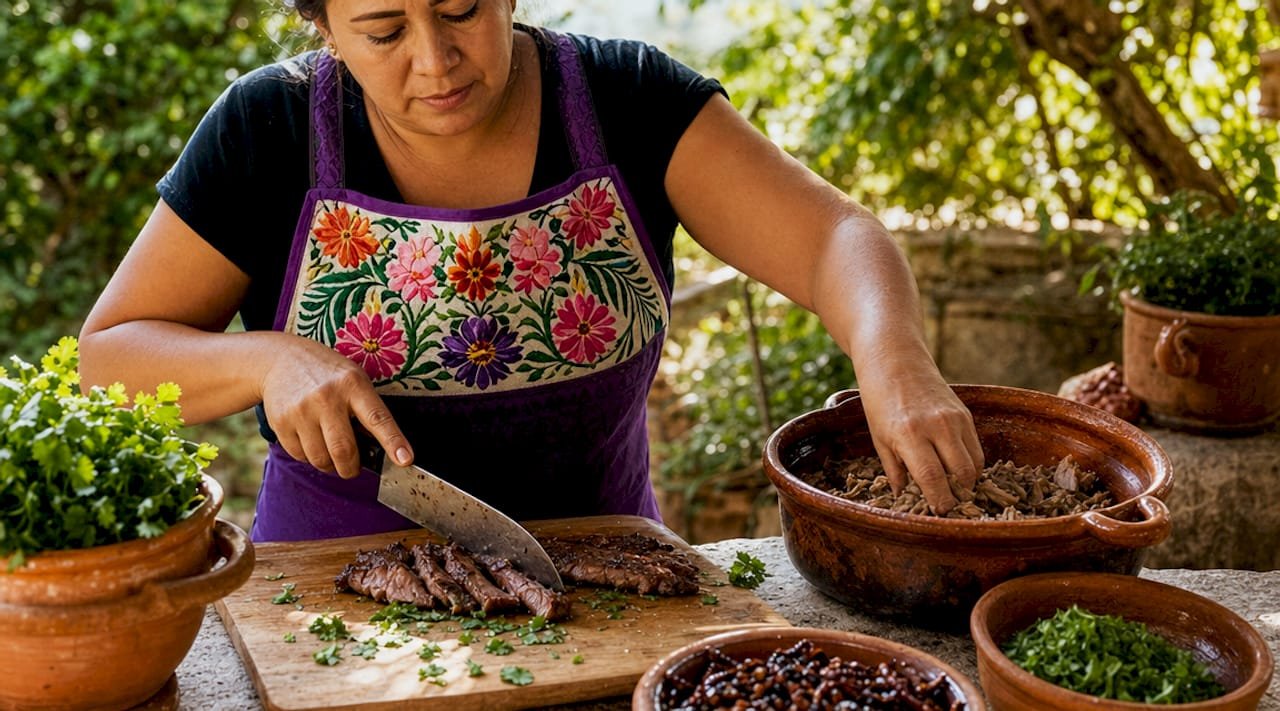 Home cook preparing Mexican proteins in kitchen