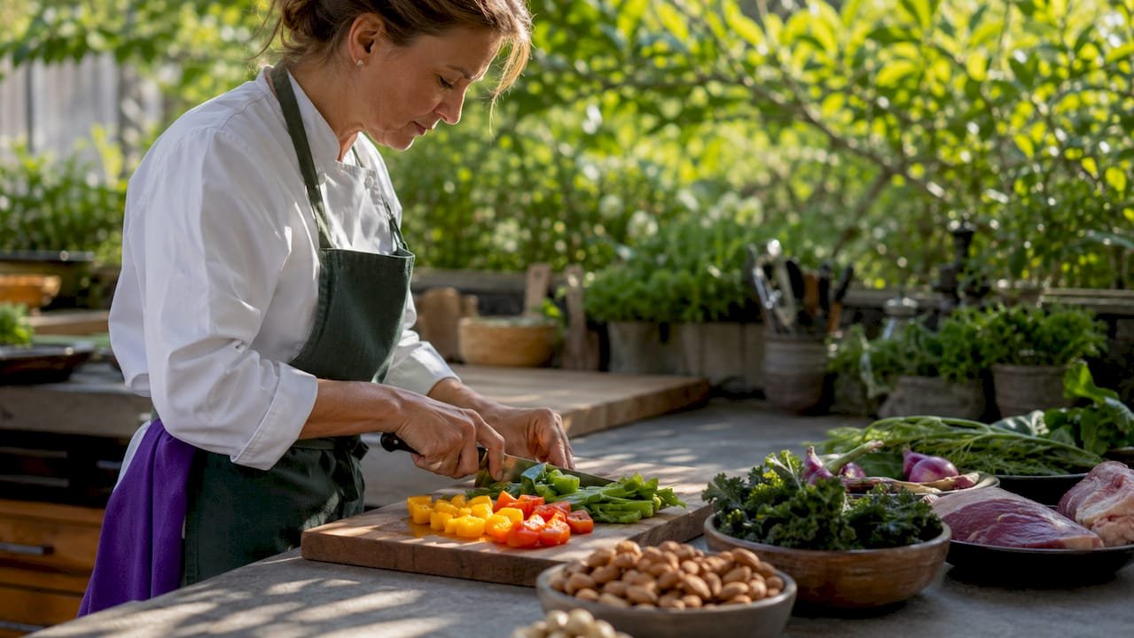 Caterer preparing paleo diet meals in kitchen