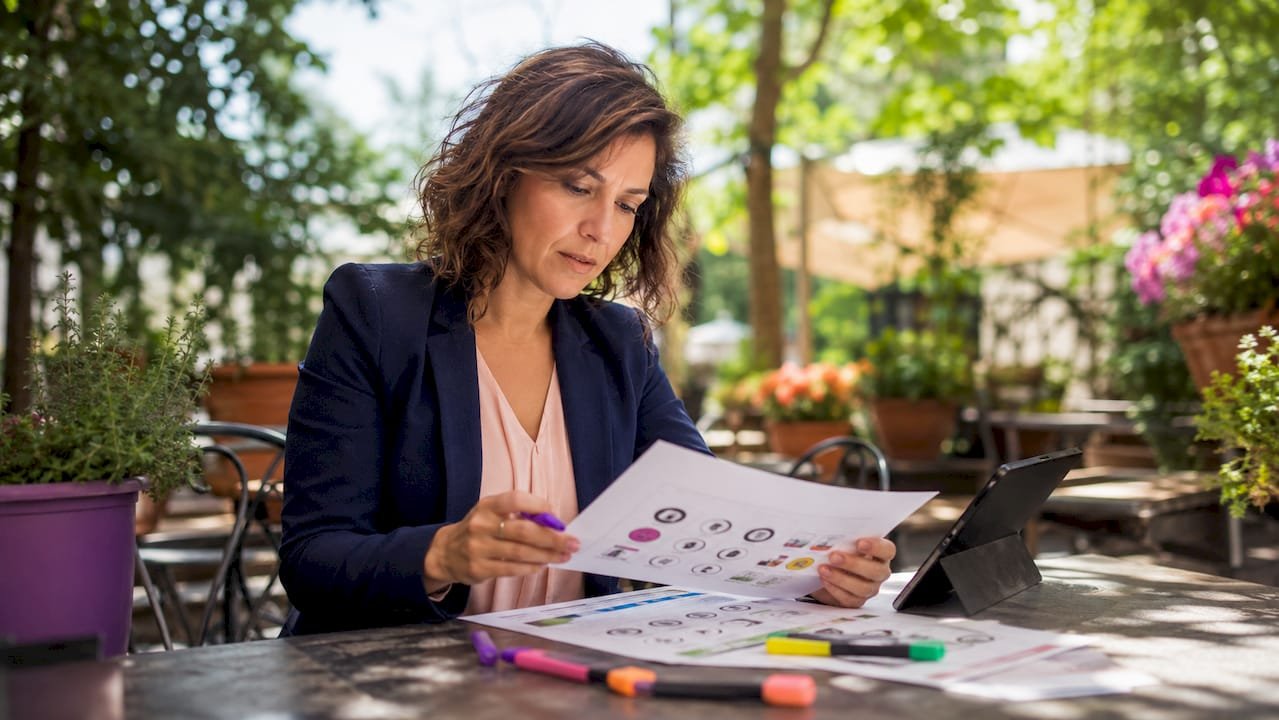 Event planner reviewing dietary catering menus