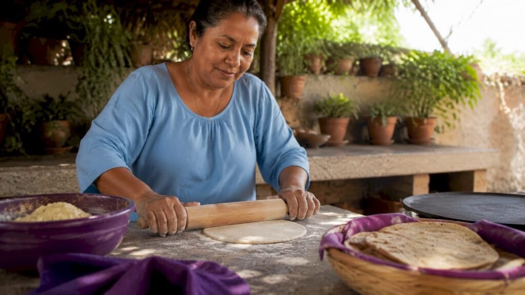 Woman preparing gluten-free tortillas in kitchen