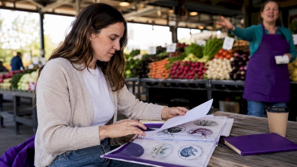 Event planner organizing local catering in café