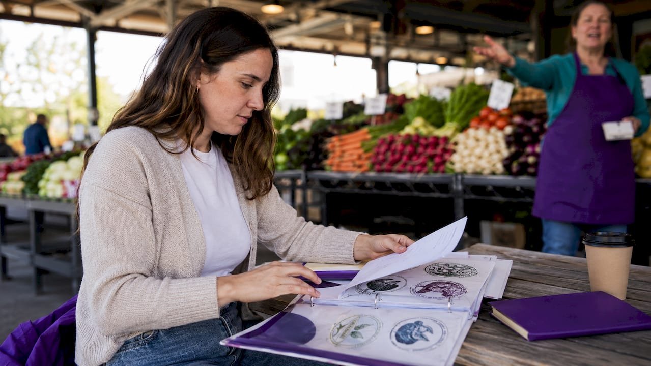 Event planner organizing local catering in café