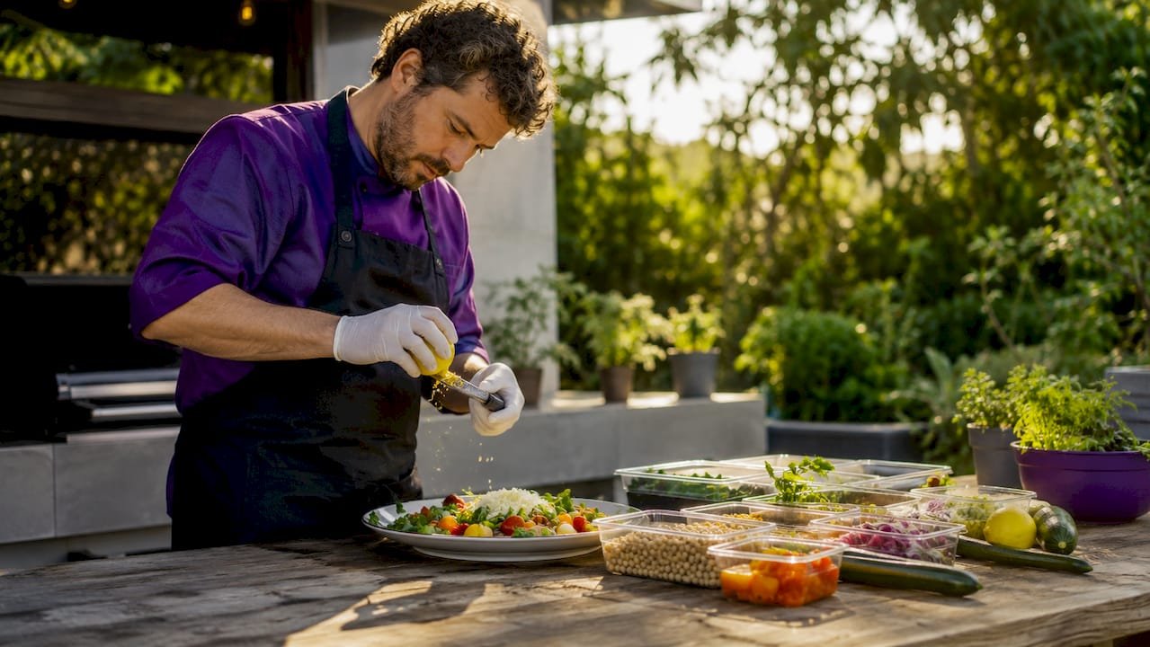 Chef preparing gluten-free meal in kitchen