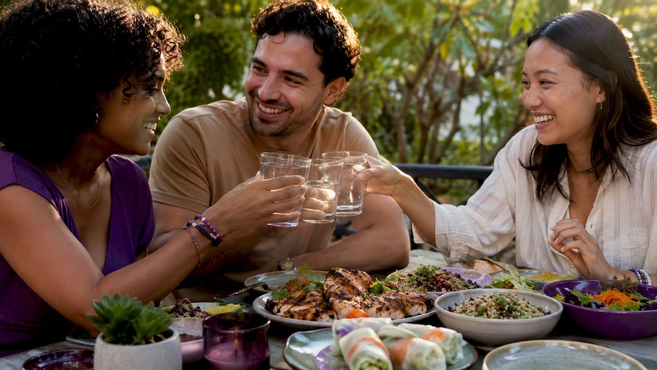 Friends sharing gluten-free restaurant meal