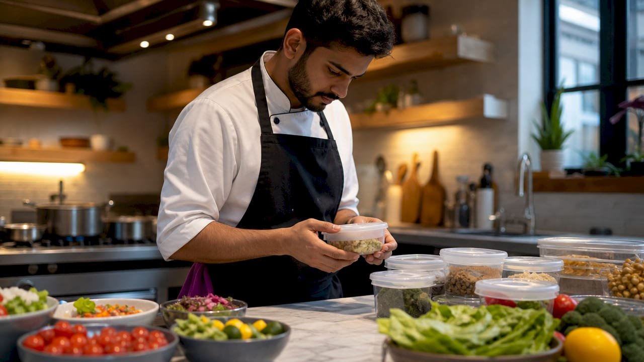 Chef preparing allergy-safe meals in kitchen