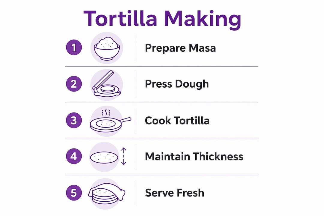 Infographic illustrating steps to make house-pressed tortillas