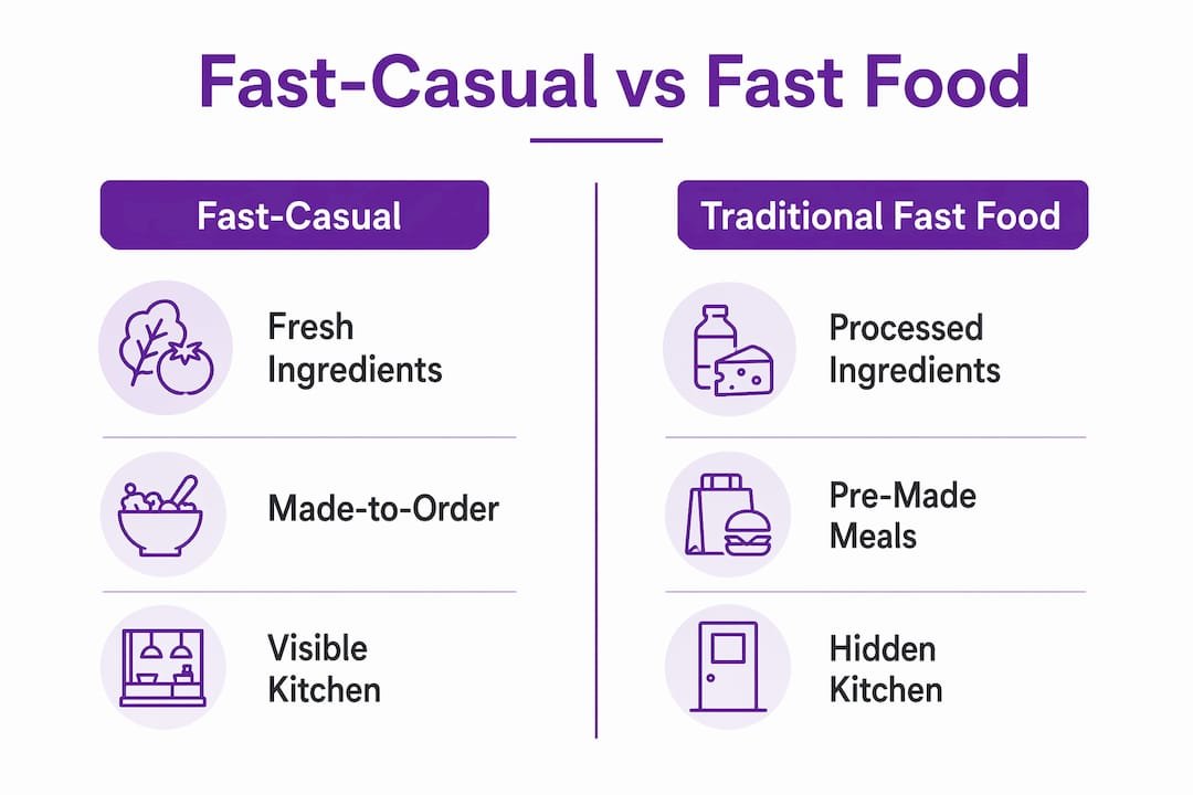 Comparison infographic of fast-casual and traditional fast food features