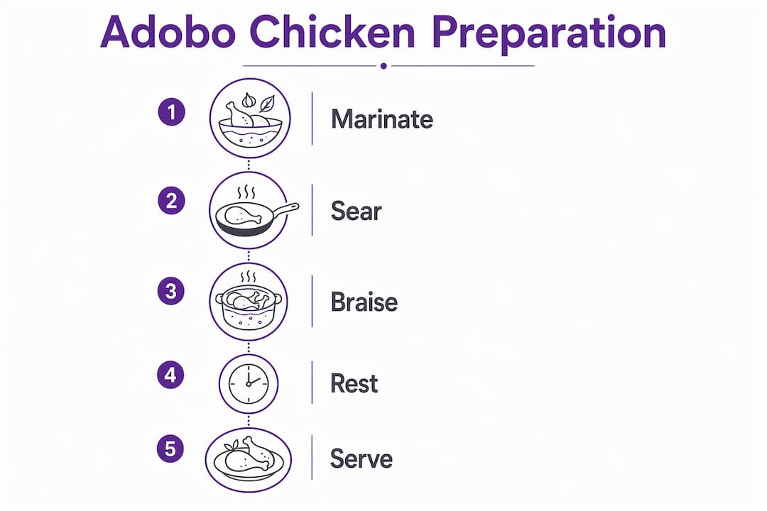 Infographic showing adobo chicken preparation steps