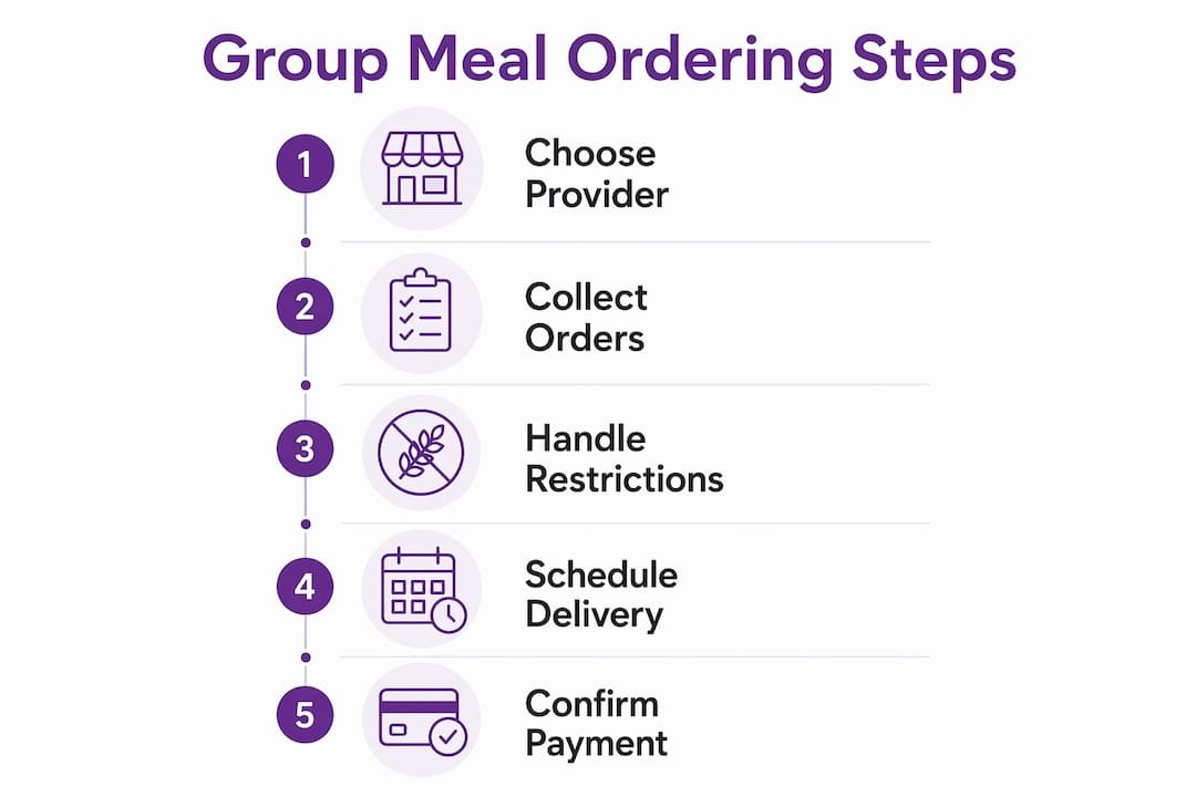 Infographic illustrating steps to order group meals