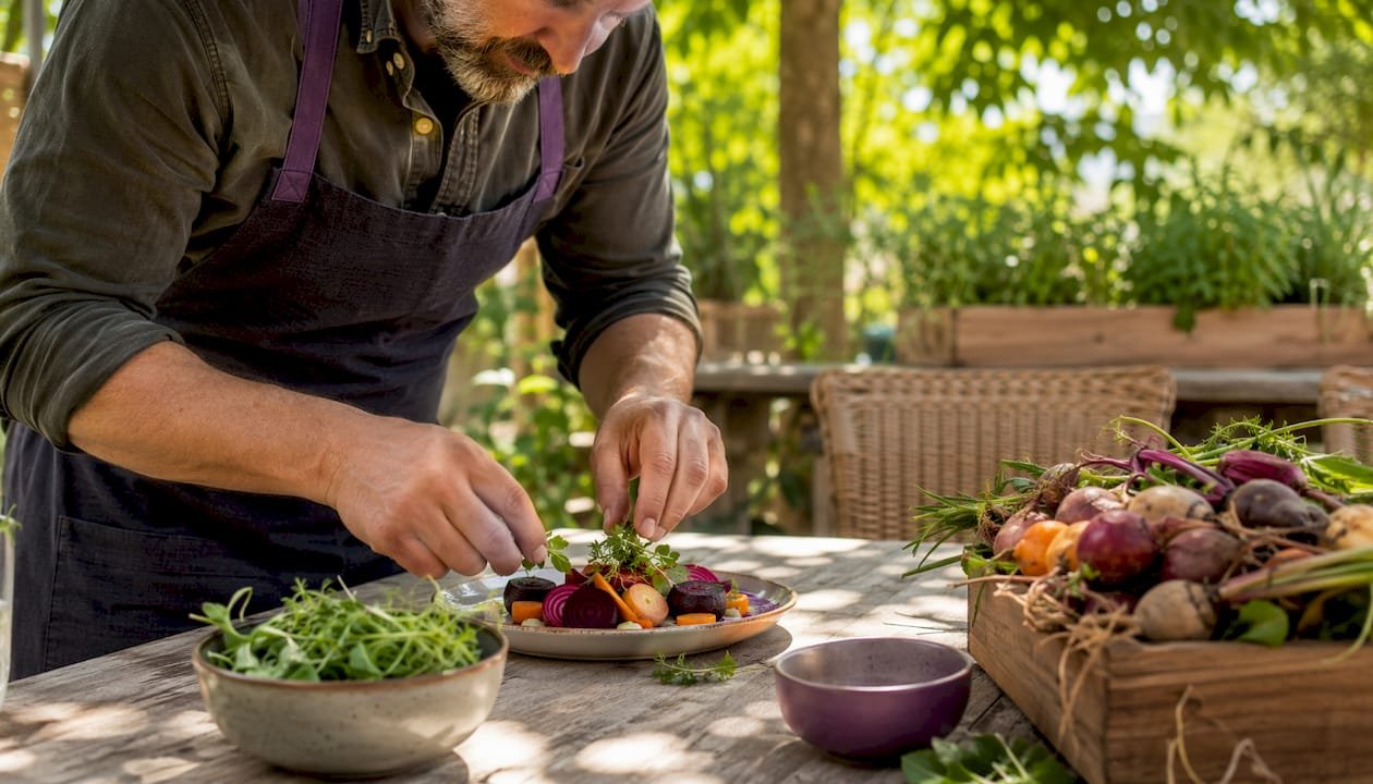 Chef chopping fresh seasonal Manitoba vegetables