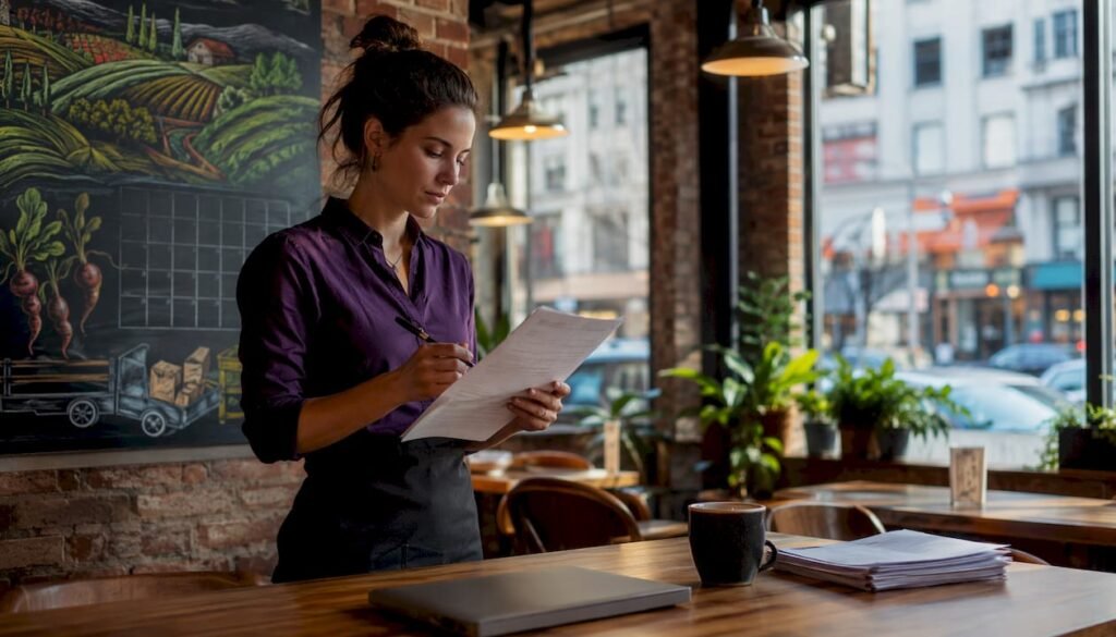 Restaurant manager planning local sourcing workflow