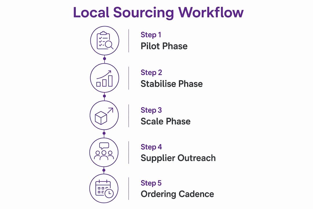 Infographic showing local sourcing workflow steps