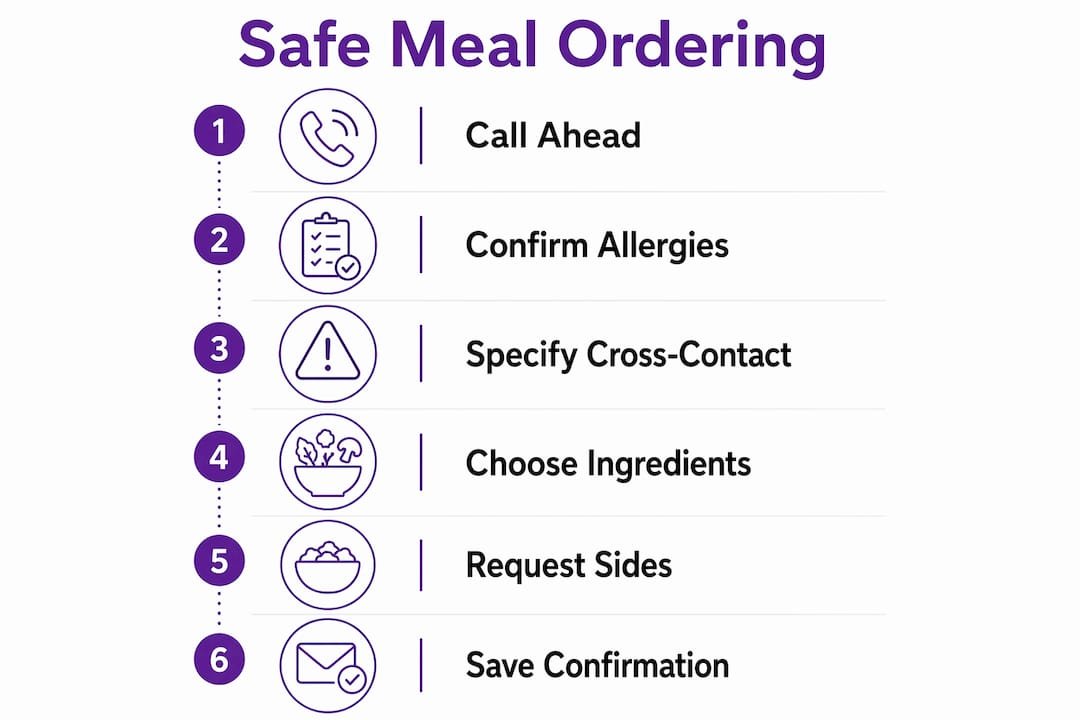 Infographic outlining six-step safe meal ordering guide
