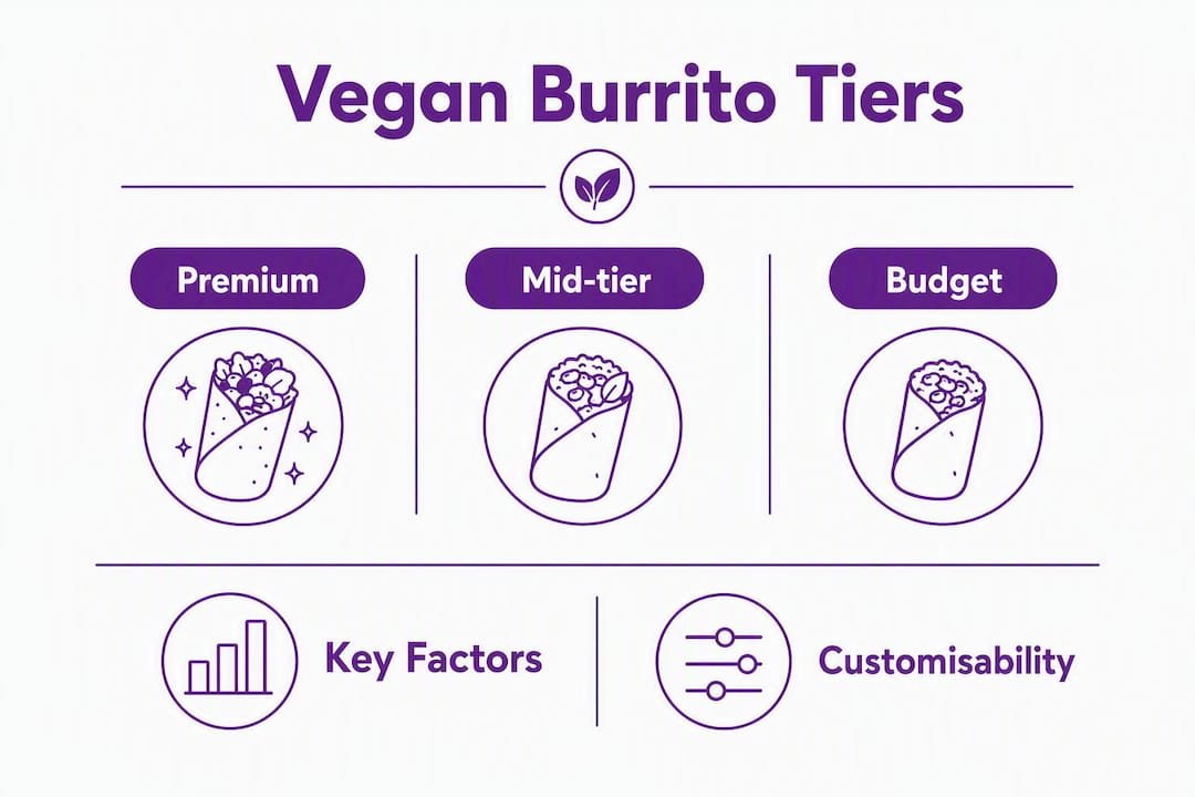 Infographic showing ranked tiers of vegan burrito types