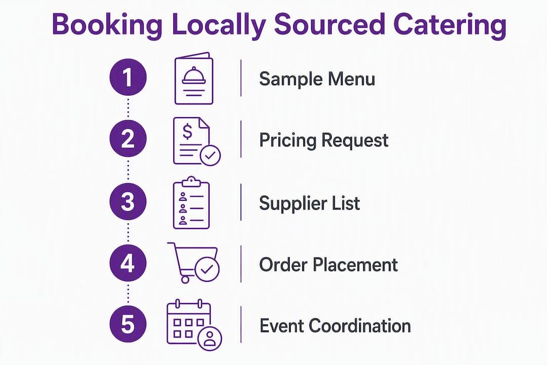 Infographic outlining five steps to book local sourcing catering