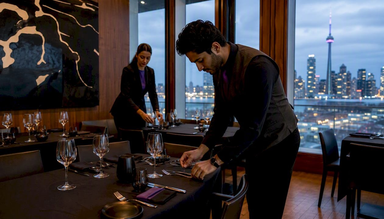 Upscale dining room interior at Canoe Restaurant Toronto
