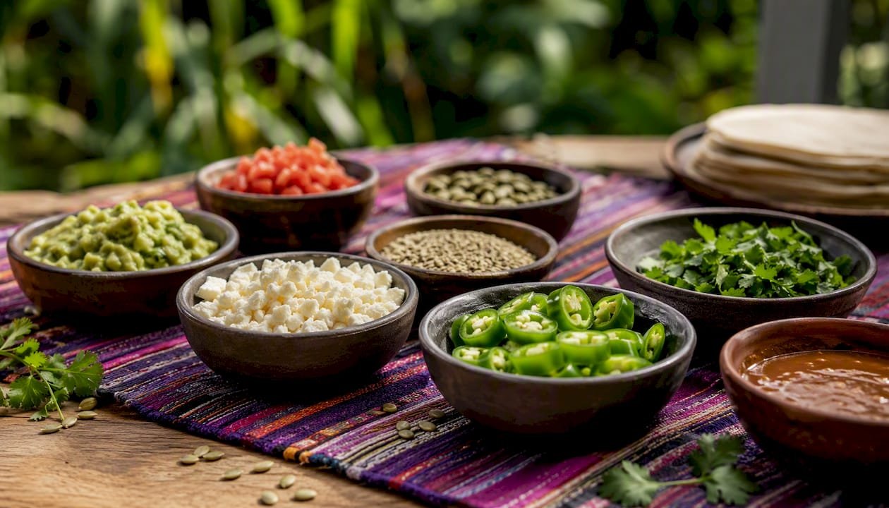 Fresh toppings and sauces for athlete tacos