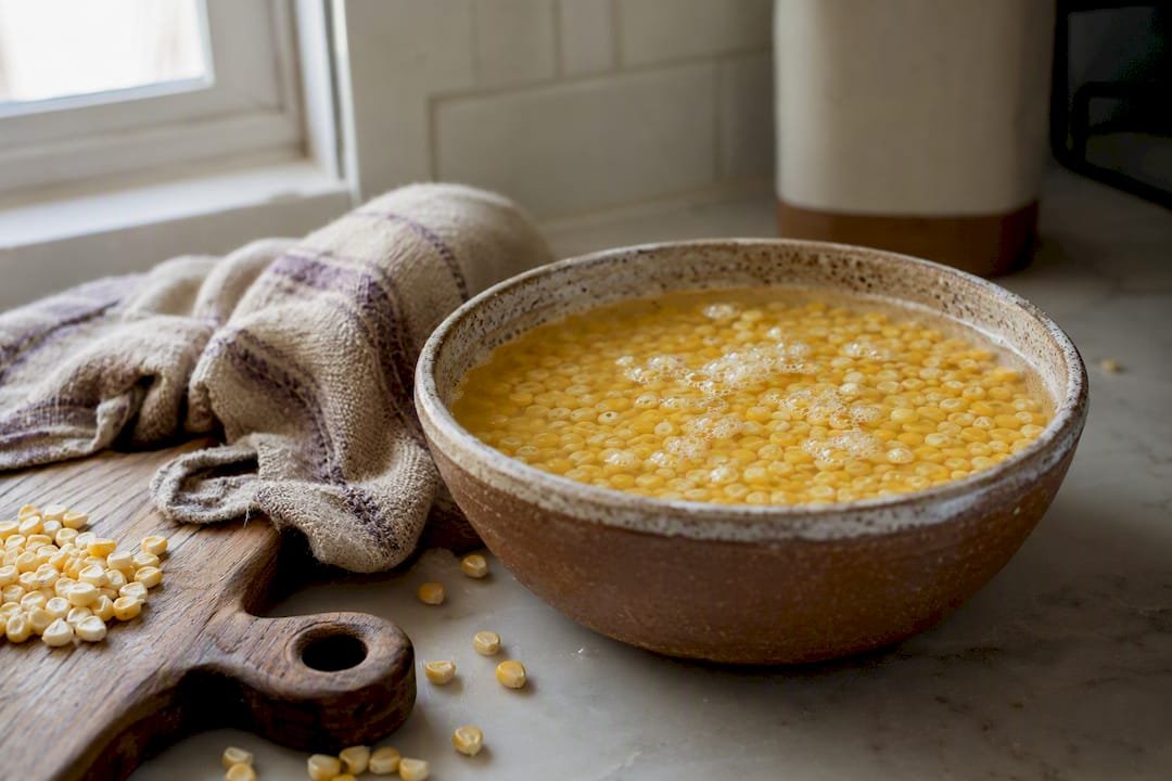 Nixtamalizing corn in lime water