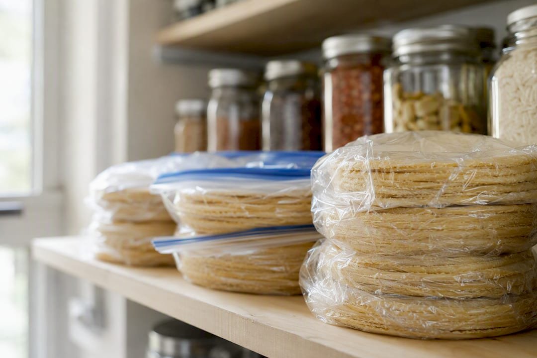 Fresh tortillas wrapped and stored in fridge