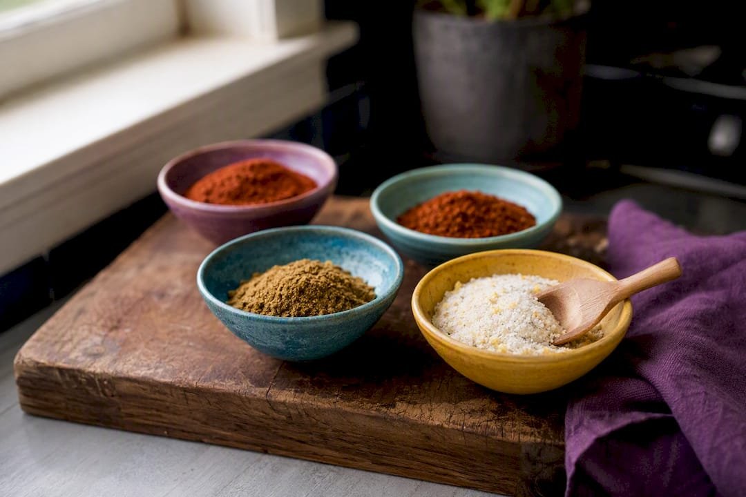 Taco seasoning station with ceramic bowls