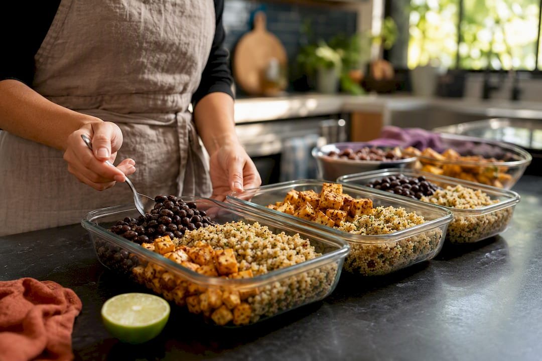Vegetarian Mexican meal prep containers