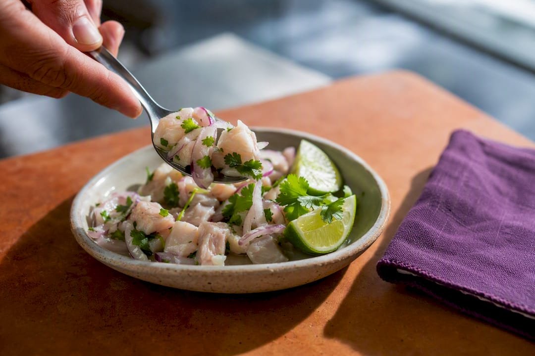 Citrus-cured fish ceviche with lime and onion