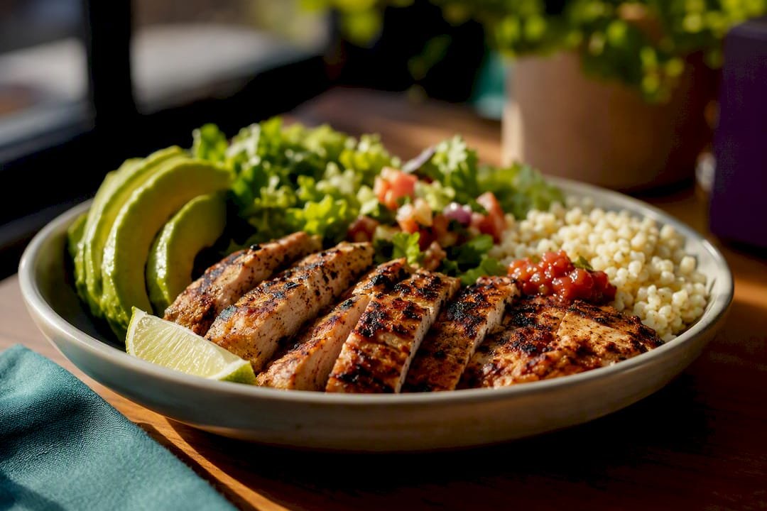 Low-carb Mexican plate with grilled protein