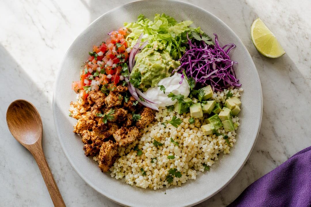 Paleo bowl with crisp cauliflower rice
