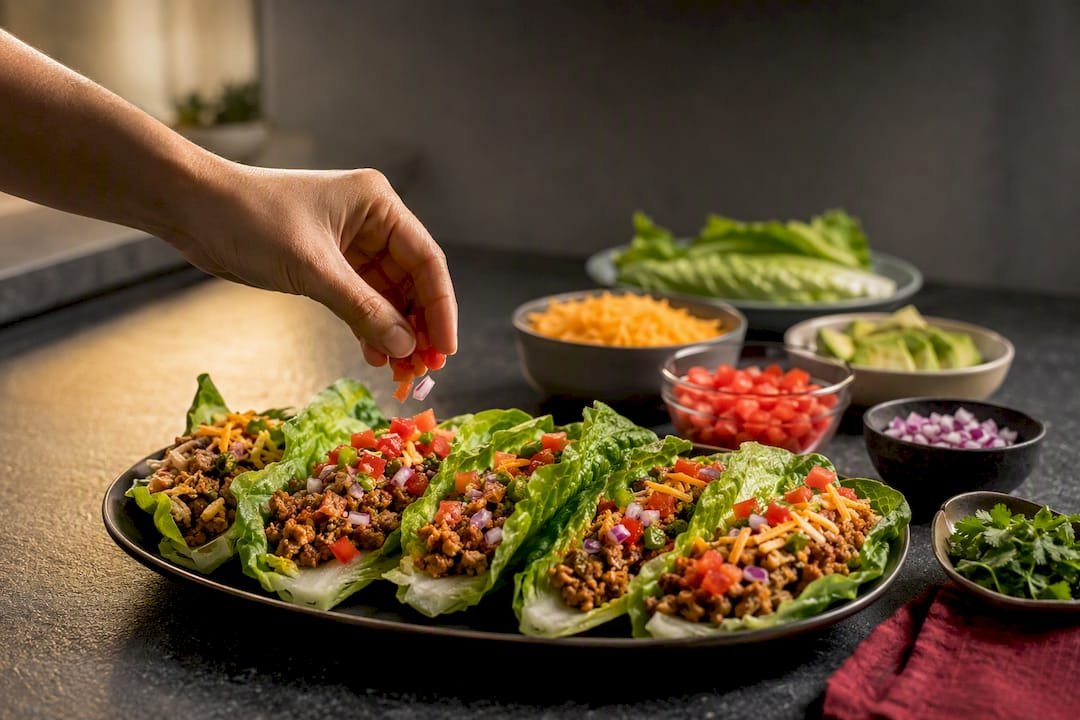Lettuce wrap tacos with fresh toppings