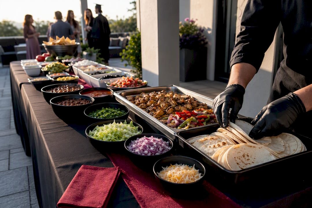 Graduation taco bar prepared for guests