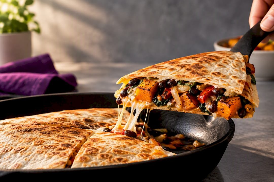 Quesadilla wedge showing layered filling