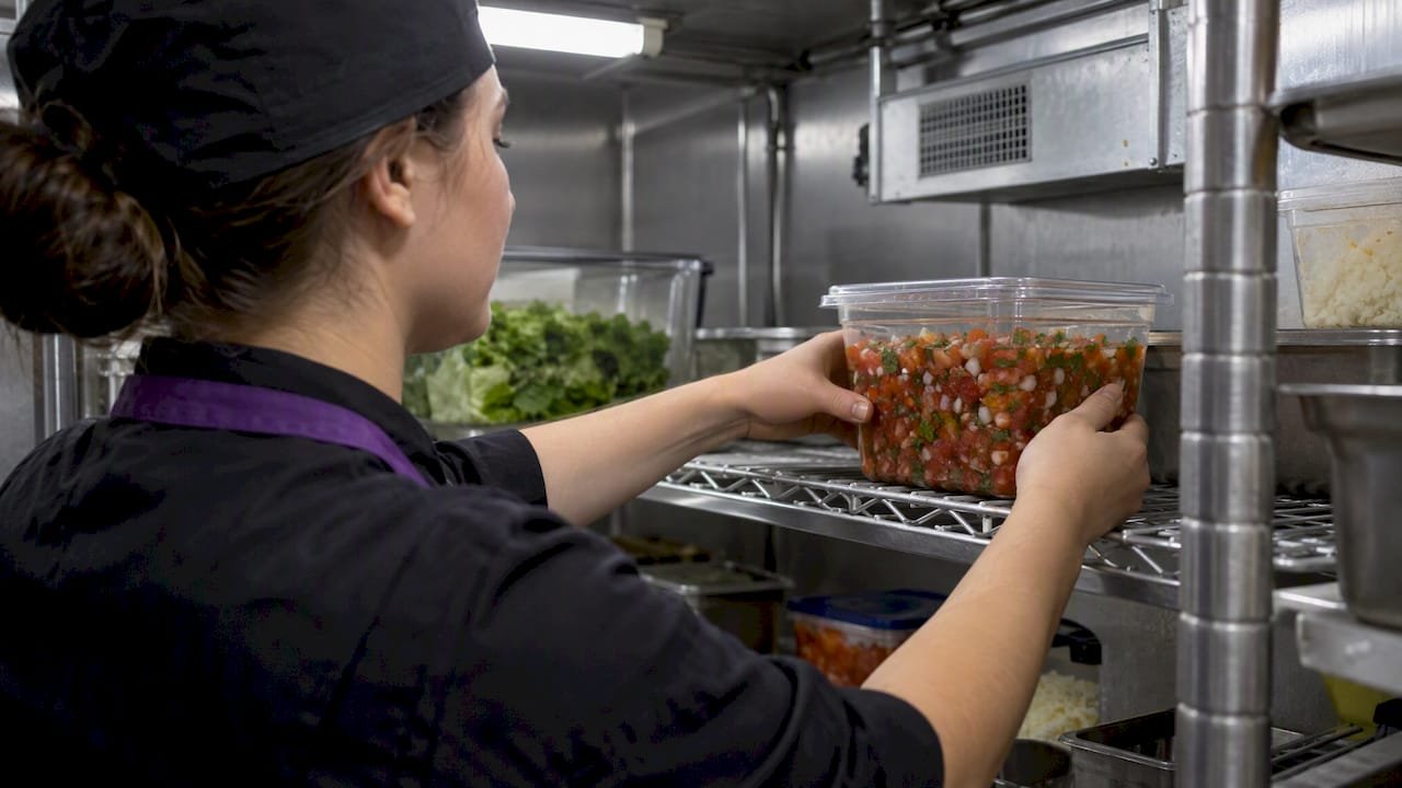Fresh salsa stored in a refrigerator