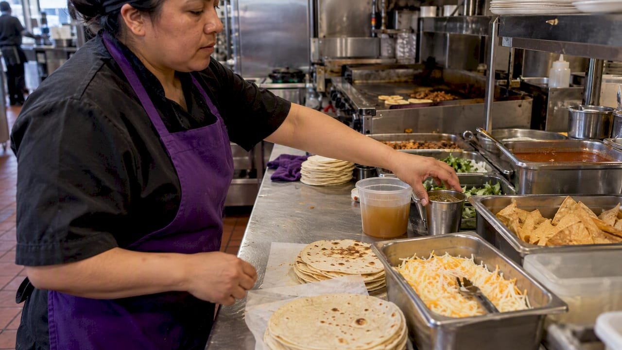 Seasoning, sauces, cheese, chips, tortillas and broth