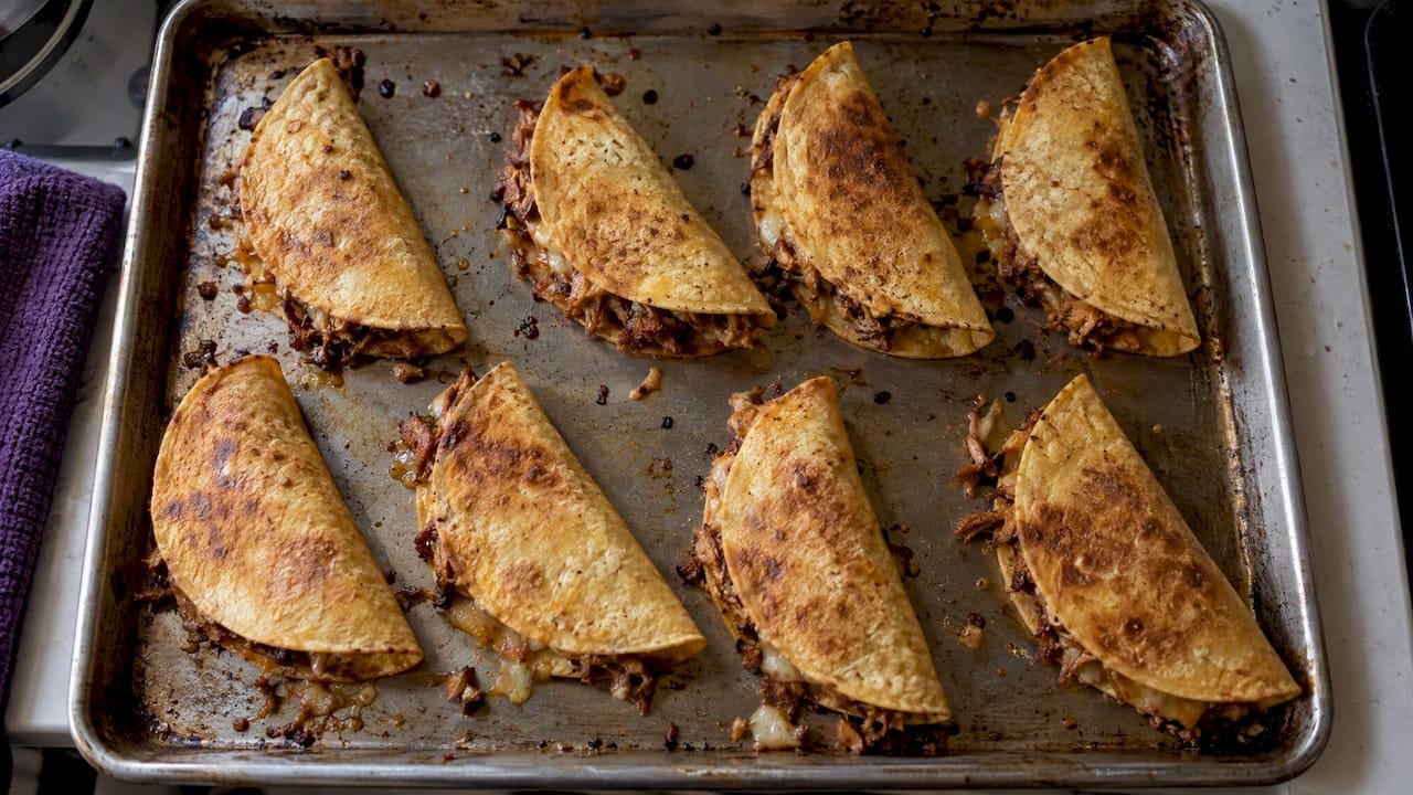 Crisp tacos dorados with flexible folded centers